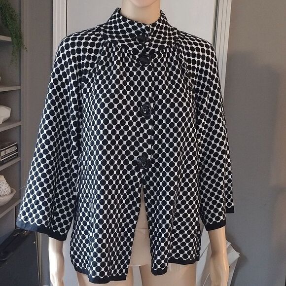 Chico's Women's Size 2 Polka Dot Button up Cardigan Top Black and White Coverup - Picture 16 of 16